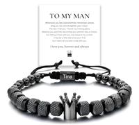 Customised Crown Bracelet, To My Man - Straighten Your Crown Bracelet Gift Set, Adjustable Stainless Steel Crown Bracelets,For Boyfriend/Father, Stainless Steel, no gemstone