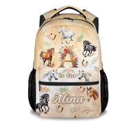 Customised Enchanted Horse Backpack with Name and Initial | Lightweight Durable Oxford Fabric Backpack with Adjustable Straps for Girls and Kids Aged 5-12, Perfect for School and Outdoor Activities