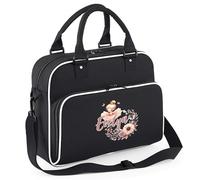 Customised Floral Ballerina Junior Dance Bag Girls Ballet School Dancing Class Custom Name Kit Bag Kids, One Size, Black/White