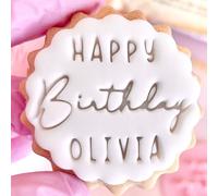 Customised Fondant Stamp Embosser, fits M&S Biscuits Cookies Happy Birthday Personalised to Any Name Reusable Cake Decorating Tool for Biscuits and Cookies Marks and Spencers with Free Cutter
