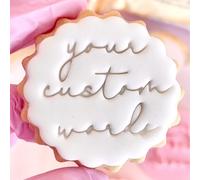 Customised Fondant Stamp Embosser, fits M&S Biscuits Cookies Personalised to Any 3 Words Birthday Wedding Hen Party Baby Shower Marks and Spencers with Free Cutter