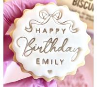 Customised Fondant Stamp Embosser, fits M&S Biscuits Cookies Personalised to Any Name with Bow and Heart Birthday Wedding Hen Party Baby Shower Marks and Spencers with Free Cutter