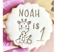 Customised Fondant Stamp Embosser, fits M&S Butter Biscuits Cookies Custom Personalised Any Name Age 1st 2nd 3rd Words Happy Birthday Giraffe Zoo Farm Animals Marks and Spencers with Free Cutter