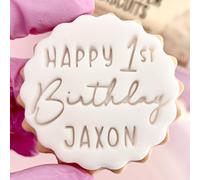 Customised Fondant Stamp Embosser, fits M&S Butter Biscuits Cookies Custom Personalised to Any Name Age Words Happy Birthday 21st 18th 16th 1st First 30th 21 Marks and Spencers with Free Cutter