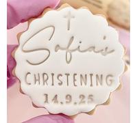 Customised Fondant Stamp Embosser, fits M&S Butter Biscuits Cookies Personalised to Any Name and Date Christening First holy Communion Birthday Party Stencil Marks and Spencers with Free Cutter