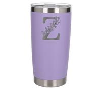 Customised Gifts 500ml Engraved Floral Initial Monogram Insulated Personalised Lavender Travel Mug for Men and Women - Personalised Initial Coffee Travel Mug for Hot and Cold Beverages, Letter Z