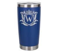 Customised Gifts 500ml Engraved Shield Initial Monogram Insulated Personalised Dark Blue Travel Mug for Men and Women - Personalised Initial Coffee Travel Mug for Hot and Cold Beverages, Letter W