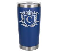 Customised Gifts 500ml Engraved Shield Initial Monogram Insulated Personalised Dark Blue Travel Mug for Men and Women - Personalised Initial Coffee Travel Mug for Hot and Cold Beverages, Letter C