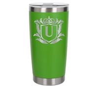 Customised Gifts 500ml Engraved Shield Initial Monogram Insulated Personalised Green Travel Mug for Men and Women - Personalised Initial Coffee Travel Mug for Hot and Cold Beverages, Letter U