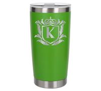 Customised Gifts 500ml Engraved Shield Initial Monogram Insulated Personalised Green Travel Mug for Men and Women - Personalised Initial Coffee Travel Mug for Hot and Cold Beverages, Letter K