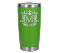 Customised Gifts 500ml Engraved Shield Initial Monogram Insulated Personalised Green Travel Mug for Men and Women - Personalised Initial Coffee Travel Mug for Hot and Cold Beverages, Letter M