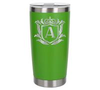 Customised Gifts 500ml Engraved Shield Initial Monogram Insulated Personalised Green Travel Mug for Men and Women - Personalised Initial Coffee Travel Mug for Hot and Cold Beverages, Letter A