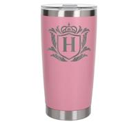 Customised Gifts 500ml Engraved Shield Initial Monogram Insulated Personalised Light Pink Travel Mug for Men and Women - Personalised Initial Coffee Travel Mug for Hot and Cold Beverages, Letter H