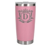 Customised Gifts 500ml Engraved Shield Initial Monogram Insulated Personalised Light Pink Travel Mug for Men and Women - Personalised Initial Coffee Travel Mug for Hot and Cold Beverages, Letter D