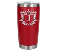 Customised Gifts 500ml Engraved Shield Initial Monogram Insulated Personalised Red Travel Mug for Men and Women - Personalised Initial Coffee Travel Mug for Hot and Cold Beverages, Letter J