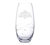 Customised Glass Vase, 25cm Tall, Barrel Shape, Spiral Cut Design, Hand-finished With Diamante Crystals, Engraved Custom Text, Gift Boxed