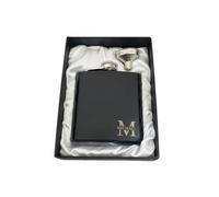 Customised Hip Flask with Your Name and Initial + Gift Box, Engraved Stainless Steel 6oz Flask and Satin Lined Box.