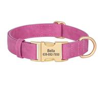 Customised ID Name Pet Collar With Metal Buckle Personalised PU Leather Labrador Retriever Shiba Inu Bulldog Collar,Rose,S
