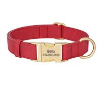 Customised ID Name Pet Collar With Metal Buckle Personalised PU Leather Labrador Retriever Shiba Inu Bulldog Collar,Red,L
