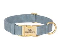 Customised ID Name Pet Collar With Metal Buckle Personalised PU Leather Labrador Retriever Shiba Inu Bulldog Collar,Blue,M