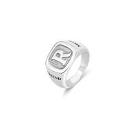 Customised Initial Ring with Side Engravings - Sterling Silver 925 Personalised Name, Year, Letter Rings with Dot - Ideal Father's Day, Birthday Gifts for Men, Women, Boys, Boyfriends, Dad