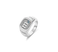 Customised Initial Ring with Side Engravings - Sterling Silver 925 Personalised Name, Year, Letter Rings with Dot - Ideal Father's Day, Birthday Gifts for Men, Women, Boys, Boyfriends, Dad