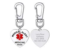 Customised Medical Alert Heart Luggage Tag for Elderly People Stainless Steel Medicine Emergency Reminder Keyrings