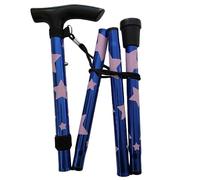 Customised Modern Funky Folding Walking Stick For Women With Arthritis, Adjustable Lightweight Mobility Aid (Pink Star Blue, Standard)