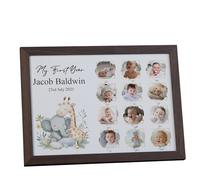 Customised My First Year Photo Frame, A4 Framed Print and Printed Photos With Cute Jungle Theme