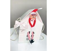 Customised Naughty Elf Arrival Christmas Pink House Gift Box With Bow Set 20cm Any Name (NO ELF)