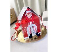 Customised Naughty Elf Arrival Christmas Red House Gift Box With Bow Set 20cm Any Name (NO ELF)