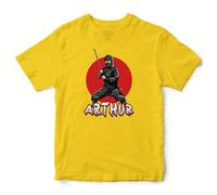 Customised Ninja Samurai T Shirt Kids Personalised Name Japanese Warrior Tee Boys Girls, 5-6 Years, Yellow