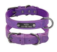 Customised Pet ID Tag Collar Personalised Adjustable Leather Dog Training Collar For Bulldogs Shiba Inus Labradors,PURPLE,XS