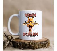 Customised Print Funny Giraffe Mug Xmas Gift, Birthday, Present, Leaving Gift, A Yawn is A Scream for Coffee Design 10