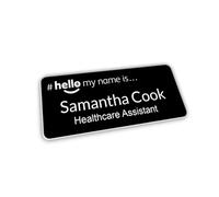 Customised Print Hello My Name is Badge 76 x 32 mm Black/White Dementia Friendly Doctor Student Doctor GP Healthcare Assistant Nurse Practitioner Clinical Medical