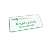 Customised Print Hello My Name is Badge 76 x 32 mm White/Green Doctor Student Doctor GP Healthcare Assistant Nurse Practitioner Clinical Medical