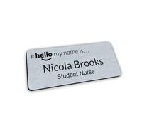 Customised Print Hello My Name is Badge Brushed Silver With Black Text 76 x 32 mm Dementia Friendly Doctor Student Doctor GP Healthcare Assistant Nurse Practitioner Clinical Medical