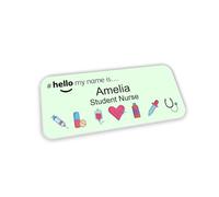 Customised Print Hello My Name is Badge Green Medical Icons Design 76 x 32 mm Student Doctor GP Healthcare Assistant Nurse Practitioner Clinical Medical