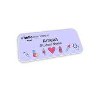 Customised Print Hello My Name is Badge Purple Medical Icons Design 76 x 32 mm Student Doctor GP Healthcare Assistant Nurse Practitioner Clinical Medical