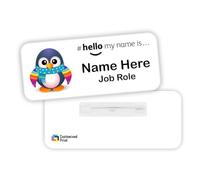 Customised Print Hello My Name is Badge Rainbow Penguin Design 02 Student Doctor Midwife NHS GP Healthcare Assistant Nurse Practitioner Clinical Medical 76 x 32 mm