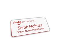 Customised Print Hello My Name is Badge White/Red 76 x 32 mm Dementia Friendly Doctor Student Doctor GP Healthcare Assistant Nurse Practitioner Clinical Medical