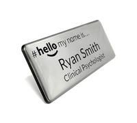 Customised Print Hello My Name is Badge, With Resin Domed Coating, Silver With Black Text 76 x 32 mm Doctor Student Doctor GP Healthcare Assistant Nurse Practitioner Clinical Medical