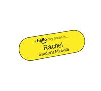 Customised Print - Hello My Name is Badge, Yellow 76x 25mm Round Ends Dementia Friendly Doctor Student Doctor GP Healthcare Assistant Nurse Practitioner Clinical Medical