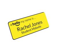 Customised Print Hello My Name is Badge Yellow/Black 76 x 32 mm Dementia Friendly Doctor Student Doctor GP Healthcare Assistant Nurse Practitioner Clinical Medical