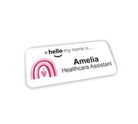 Customised Print Hello My Name is Pink Boho Rainbow Name Badge 76 x 32 mm Student Doctor GP Healthcare Assistant Nurse Practitioner Clinical Medical