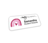 Customised Print Hello My Name is Pink Boho Rainbow Name Badge Style (1) 76 x 32 mm Student Doctor GP Healthcare Assistant Nurse Practitioner Clinical Medical