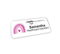 Customised Print Hello My Name is Pink Boho Rainbow Name Badge Style (2) 76 x 32 mm Student Doctor GP Healthcare Assistant Nurse Practitioner Clinical Medical