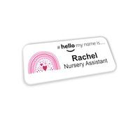 Customised Print Hello My Name is Pink Boho Rainbow Name Badge Style (4) 76 x 32 mm Student Doctor GP Healthcare Assistant Nurse Practitioner Clinical Medical