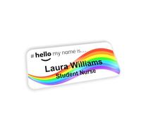 Customised Print Rainbow Wave Logo Hello My Name is Name Badge 76 x 32 mm Doctor Student Doctor GP Healthcare Assistant Nurse Practitioner Clinical Medical White