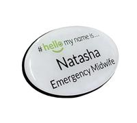Customised Print - Resin Coated Hello My Name is Badge, White 62 x 37mm Oval Printed with Official Logo, Dementia Doctor Student Doctor GP Healthcare Assistant Nurse Practitioner Clinical Medical